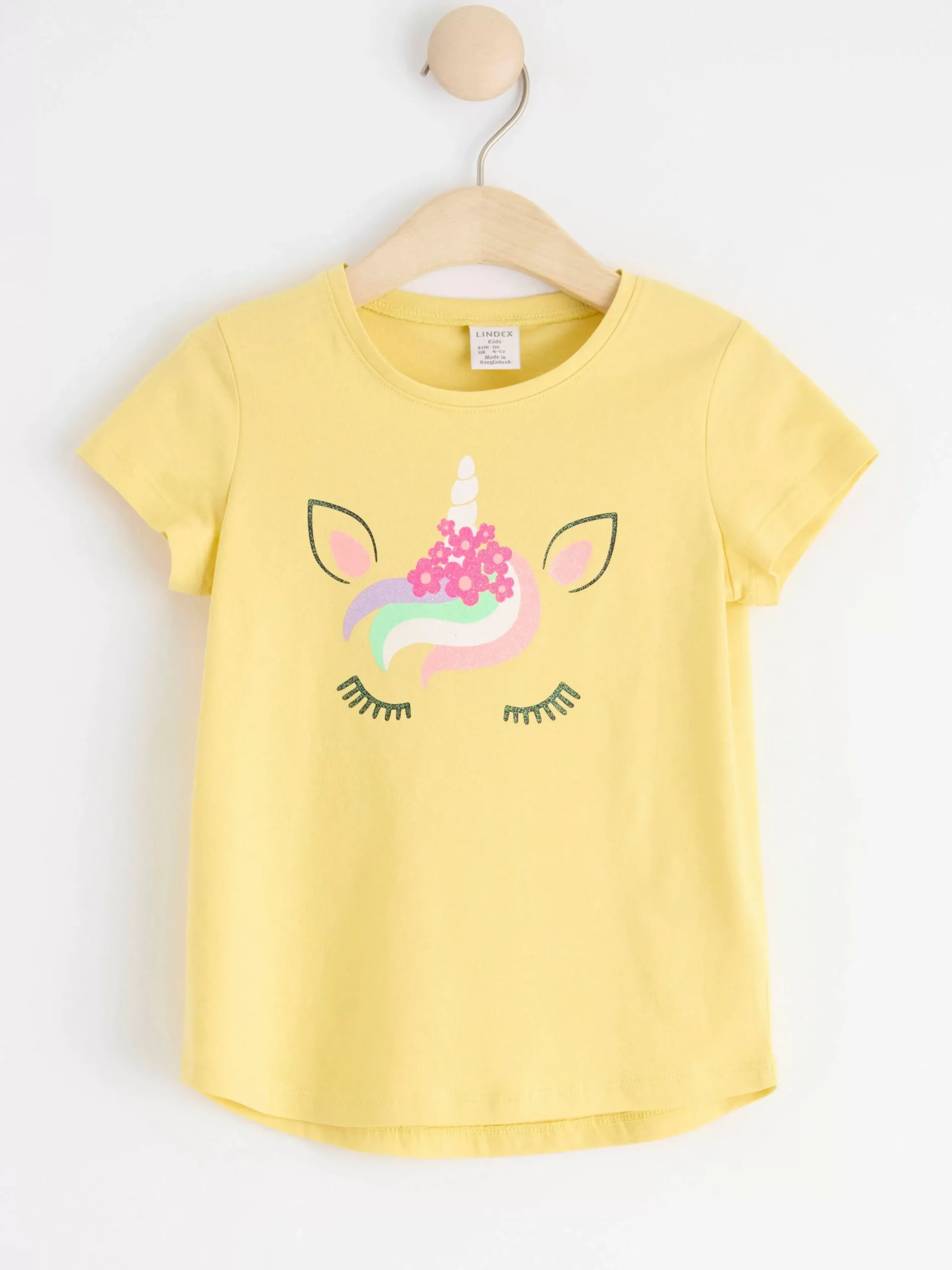 Toppar & T-Shirts>Lindex Kortarmad Topp Med Enhorning Light Yellow