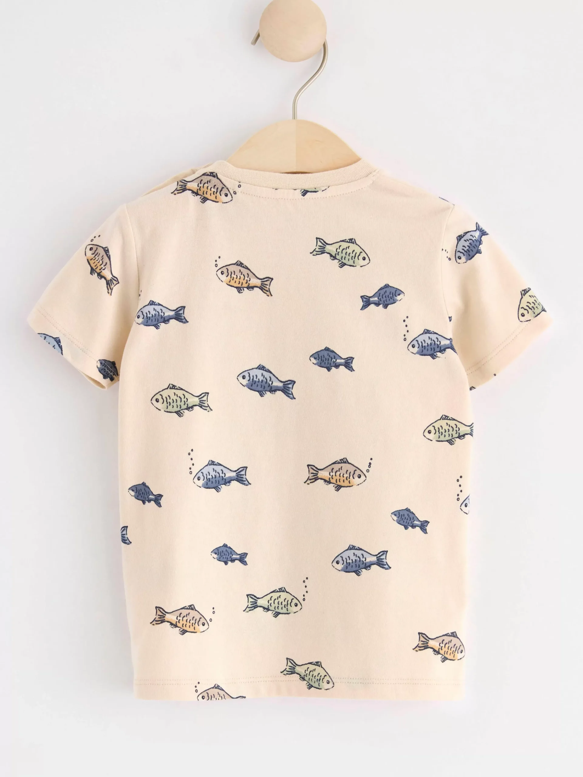 Toppar & T-Shirts>Lindex Kortarmad Topp Med Fiskar Light Beige