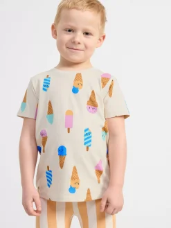 Toppar & T-Shirts>Lindex Kortarmad Topp Med Glassar Light Beige