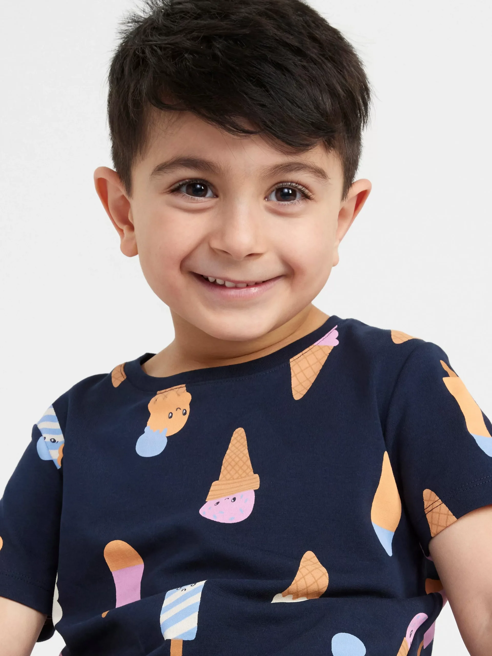 Toppar & T-Shirts>Lindex Kortarmad Topp Med Glassar Dark Navy