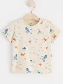 Toppar & T-Shirts>Lindex Kortarmad Topp Med Havsmonster Light Beige