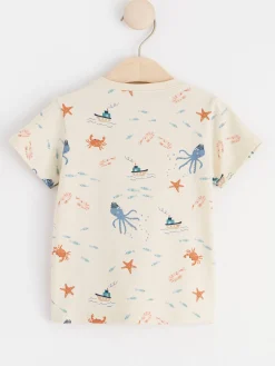 Toppar & T-Shirts>Lindex Kortarmad Topp Med Havsmonster Light Beige