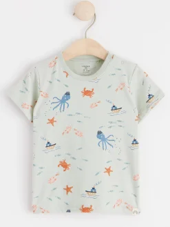 Toppar & T-Shirts>Lindex Kortarmad Topp Med Havsmonster Light Aqua