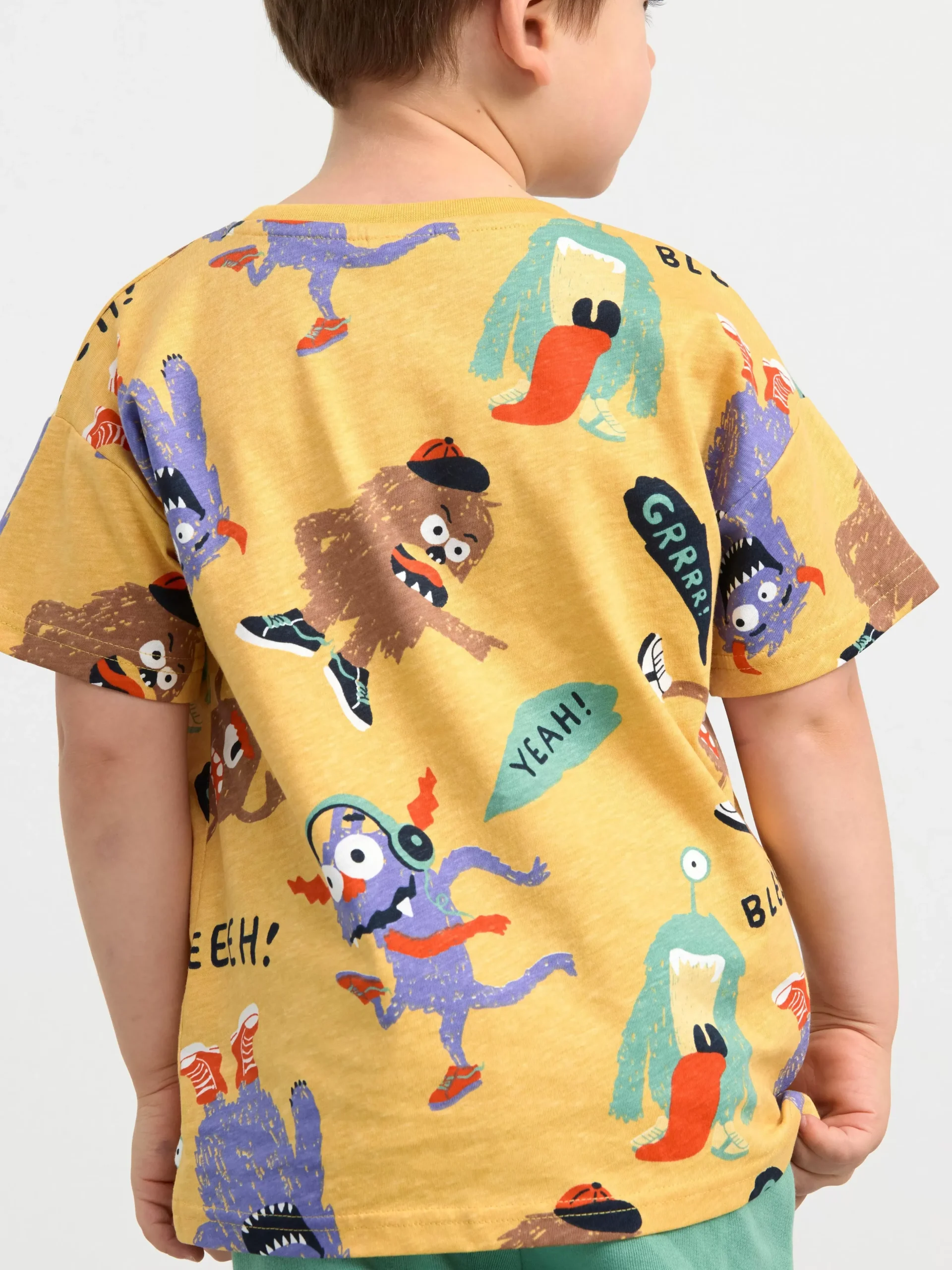 Toppar & T-Shirts>Lindex Kortarmad Topp Med Monster Light Dusty Yellow