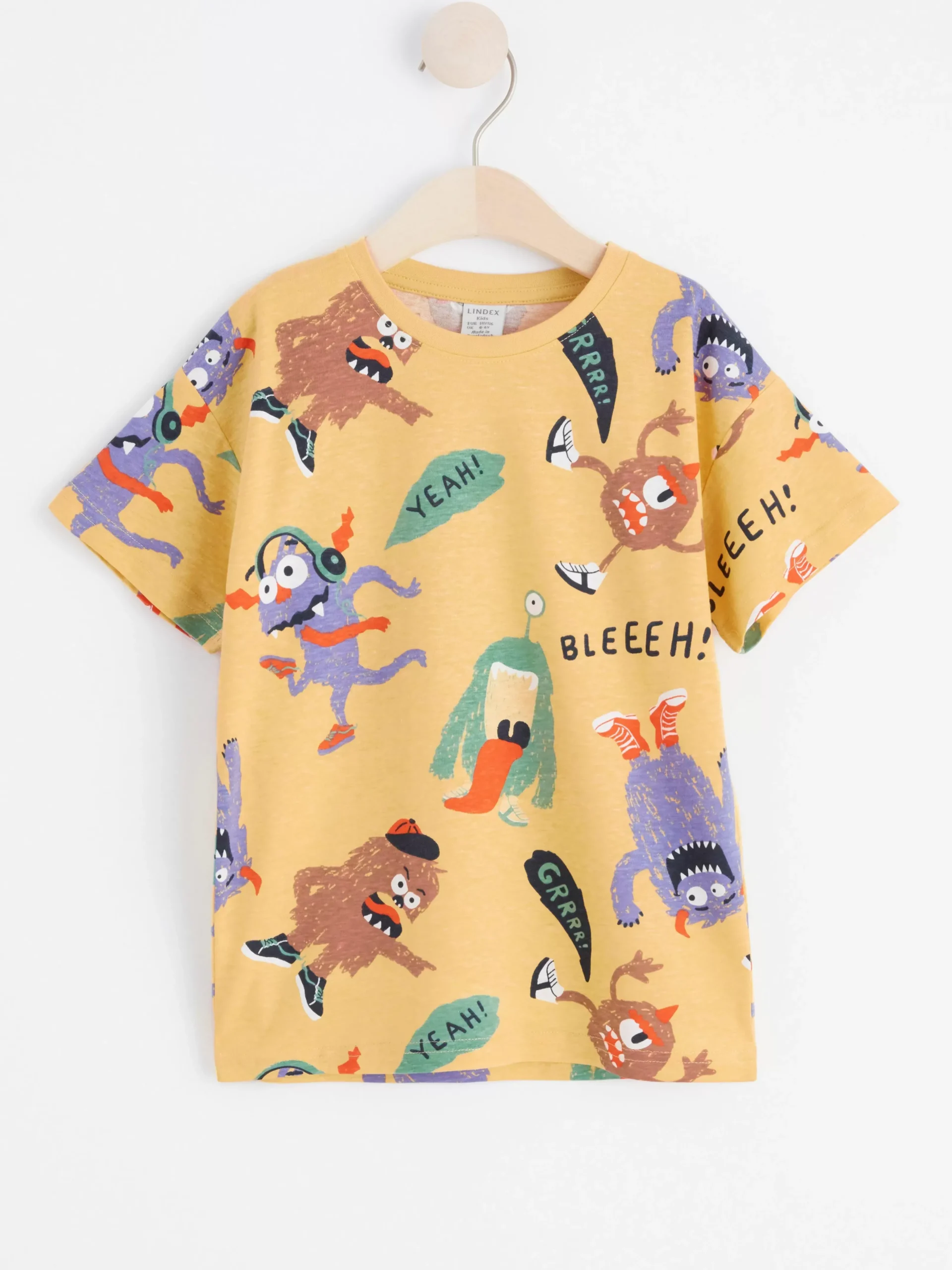 Toppar & T-Shirts>Lindex Kortarmad Topp Med Monster Light Dusty Yellow