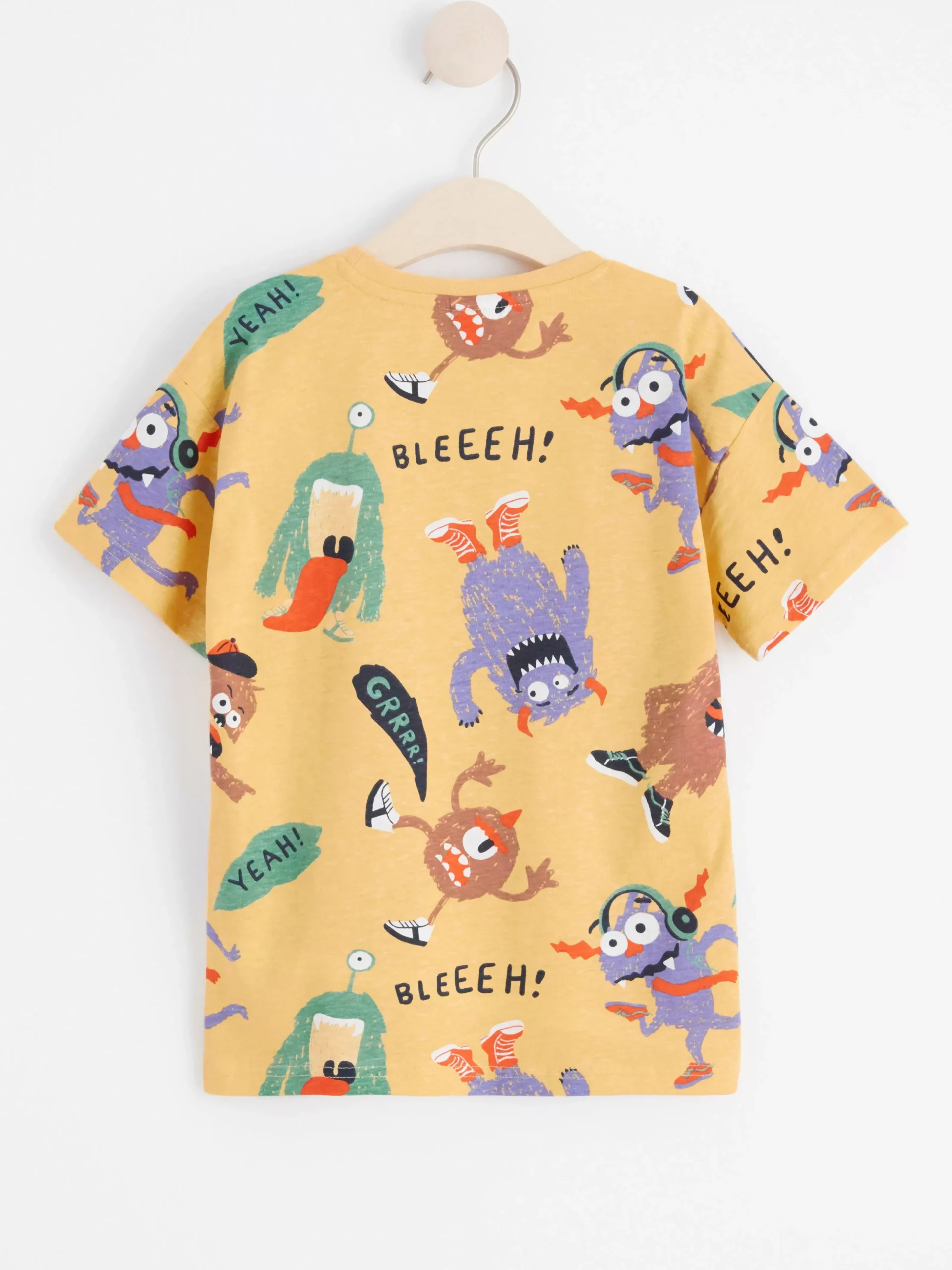 Toppar & T-Shirts>Lindex Kortarmad Topp Med Monster Light Dusty Yellow
