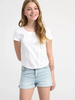 Toppar & T-Shirts>Lindex Kortarmad Topp Med Sommar Off White