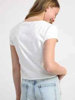 Toppar & T-Shirts>Lindex Kortarmad Topp Med Sommar Off White