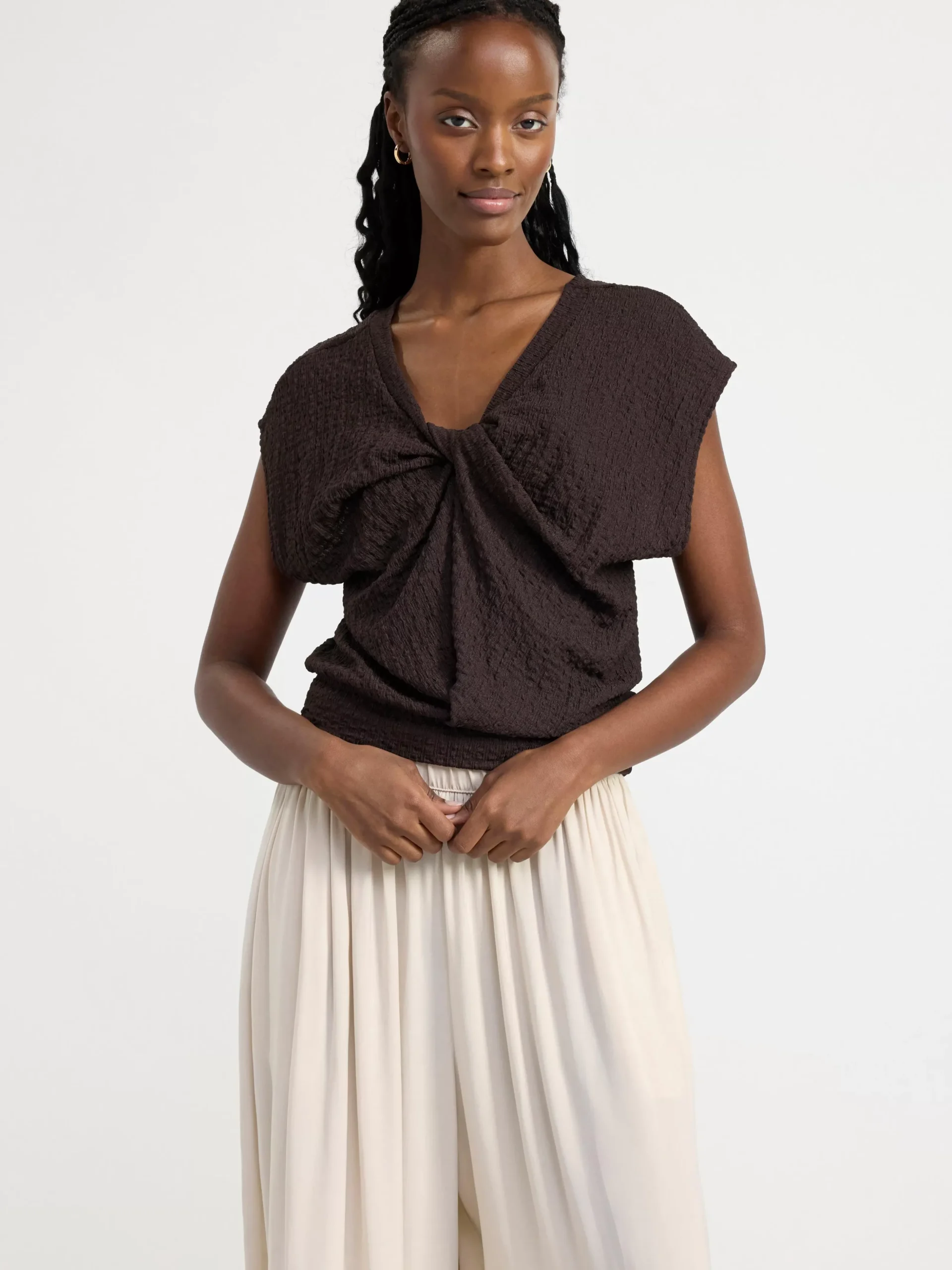 Toppar & T-Shirts>Lindex Kortarmad Topp Med Textur Brown