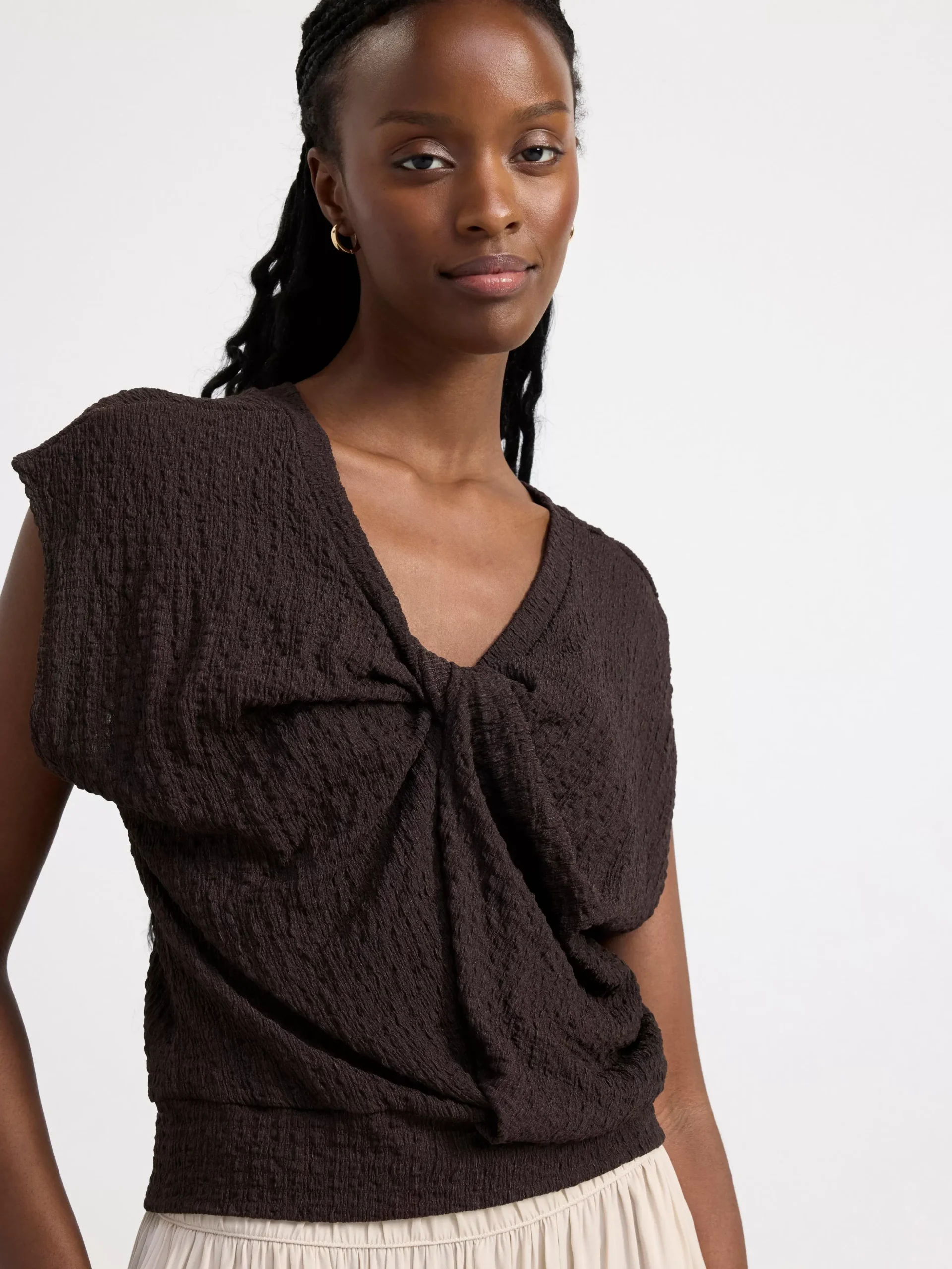 Toppar & T-Shirts>Lindex Kortarmad Topp Med Textur Brown