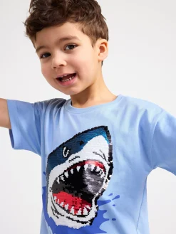 Toppar & T-Shirts>Lindex Kortarmad Topp Med Vandbara Paljetter Lt Dusty Blue