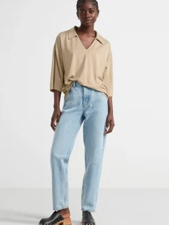 Toppar & T-Shirts>Lindex Kortarmad Topp Med V-Ringning Dusty Beige