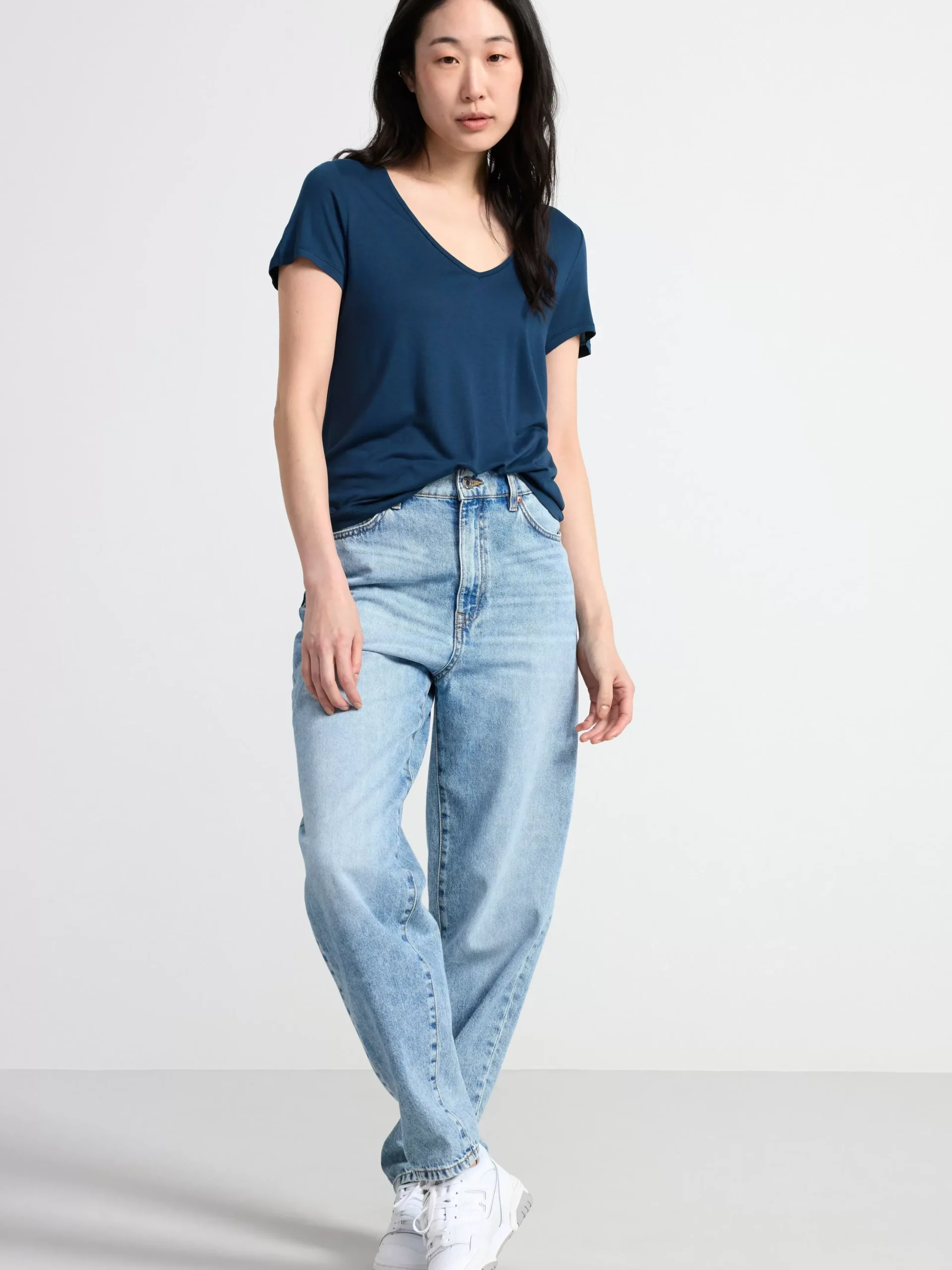 Toppar & T-Shirts>Lindex Kortarmad Topp Med V-Ringning Dark Blue