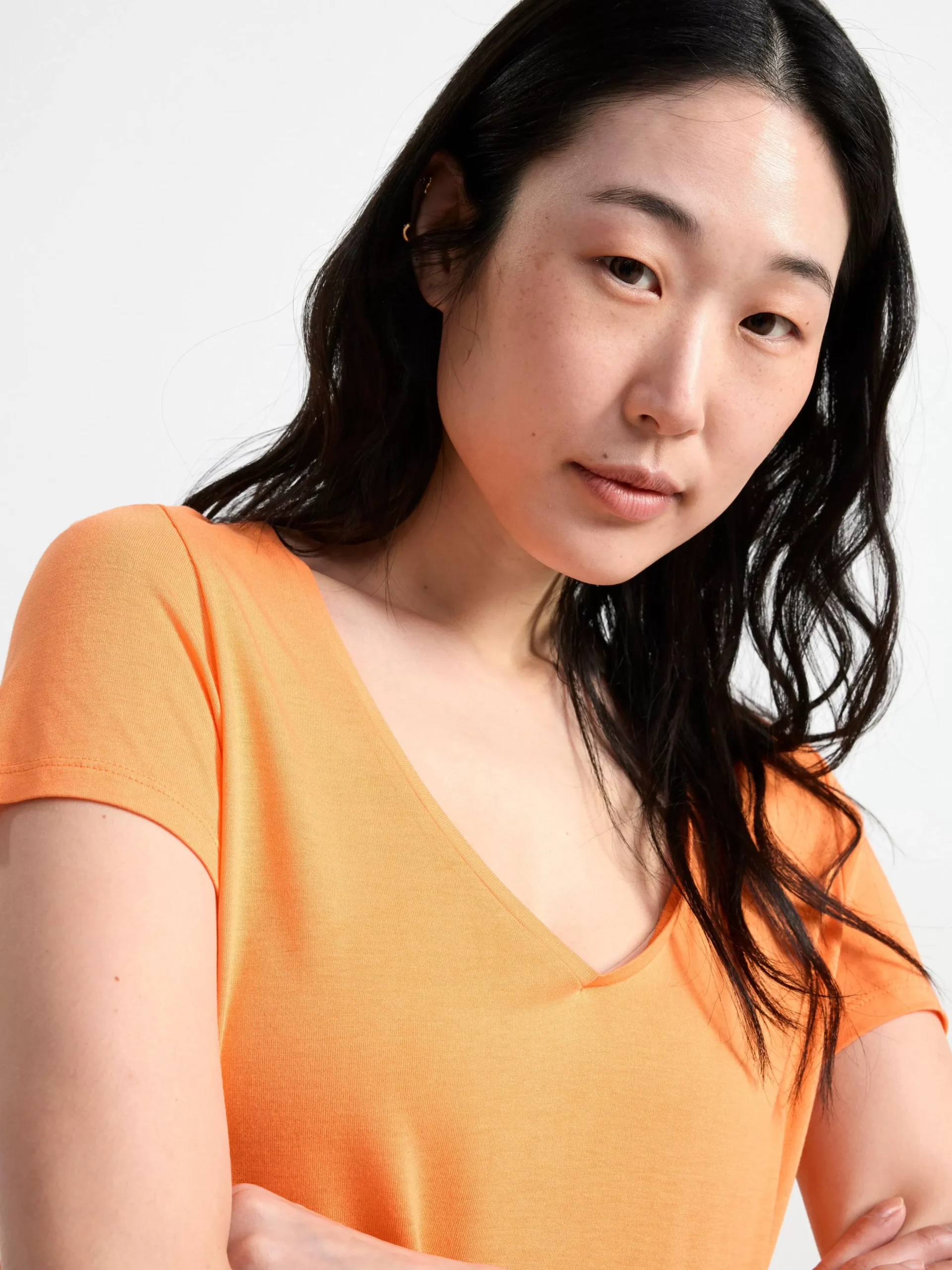Toppar & T-Shirts>Lindex Kortarmad Topp Med V-Ringning Light Orange