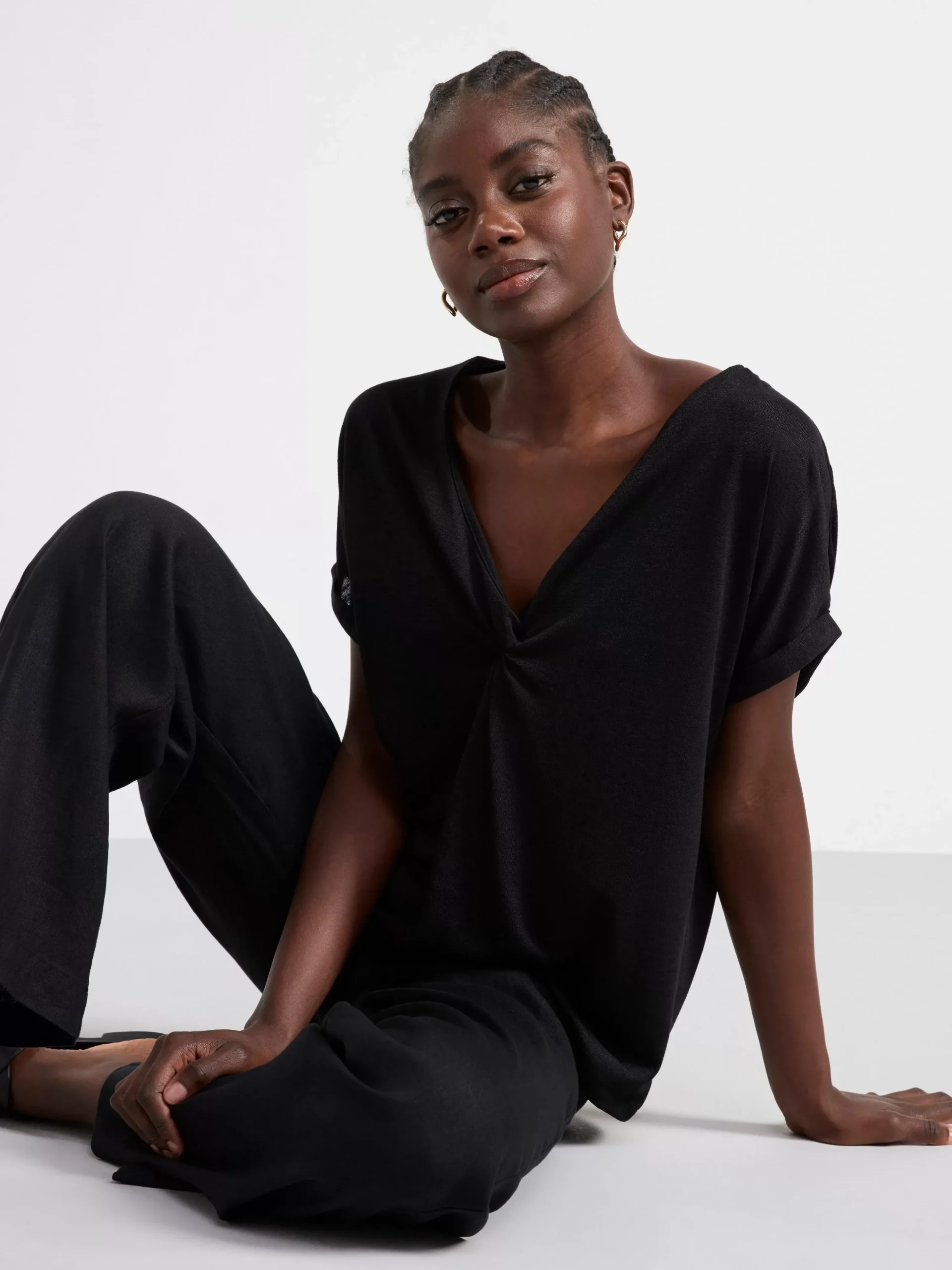 Toppar & T-Shirts>Lindex Kortarmad Topp Med V-Ringning Black