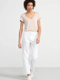 Toppar & T-Shirts>Lindex Kortarmad Topp Med V-Ringning Light Beige