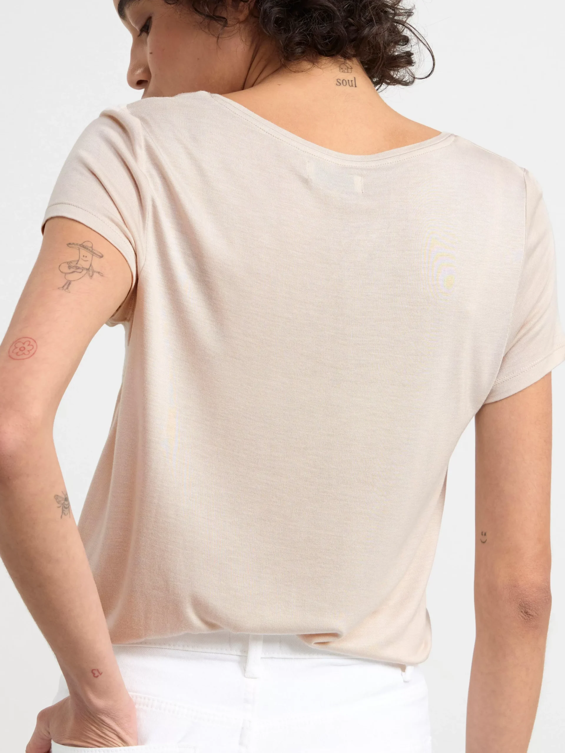 Toppar & T-Shirts>Lindex Kortarmad Topp Med V-Ringning Light Beige