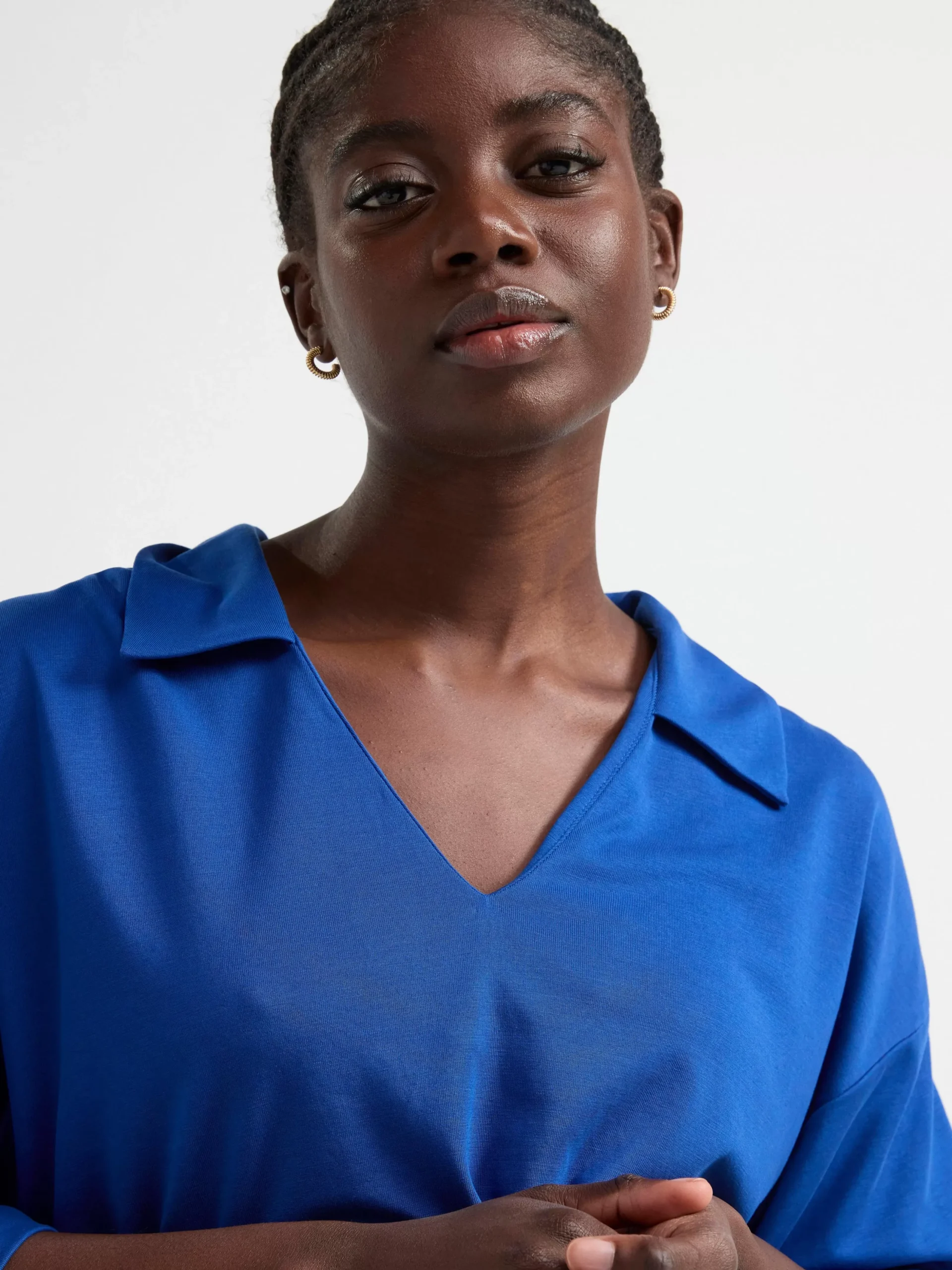 Toppar & T-Shirts>Lindex Kortarmad Topp Med V-Ringning Blue