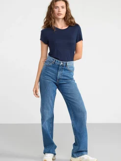 Toppar & T-Shirts>Lindex Kortarmad T-Shirt I Viskos Dark Dusty Blue