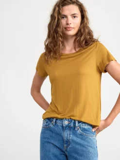 Toppar & T-Shirts>Lindex Kortarmad T-Shirt I Viskos Dark Dusty Yellow