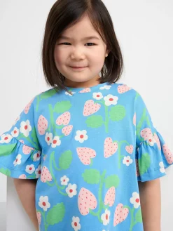 Toppar & T-Shirts>Lindex Kortarmad Tunika Med Jordgubbar Light Dusty Blue