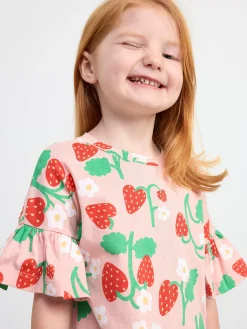Toppar & T-Shirts>Lindex Kortarmad Tunika Med Jordgubbar Light Pink