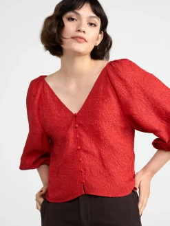 Blusar & Skjortor>Lindex Krinklad Blus Med Puffarm Red