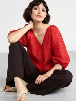 Blusar & Skjortor>Lindex Krinklad Blus Med Puffarm Red
