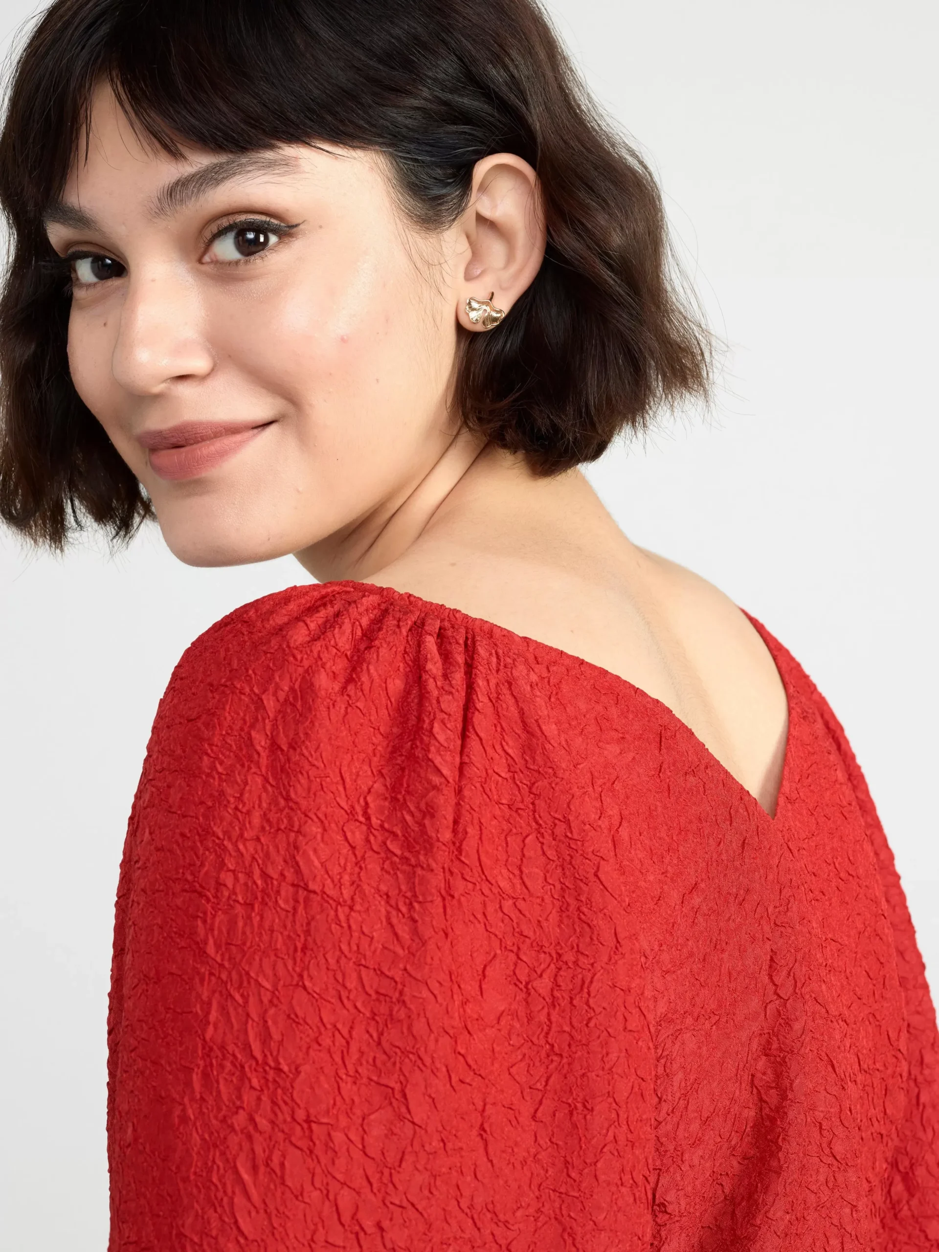 Blusar & Skjortor>Lindex Krinklad Blus Med Puffarm Red