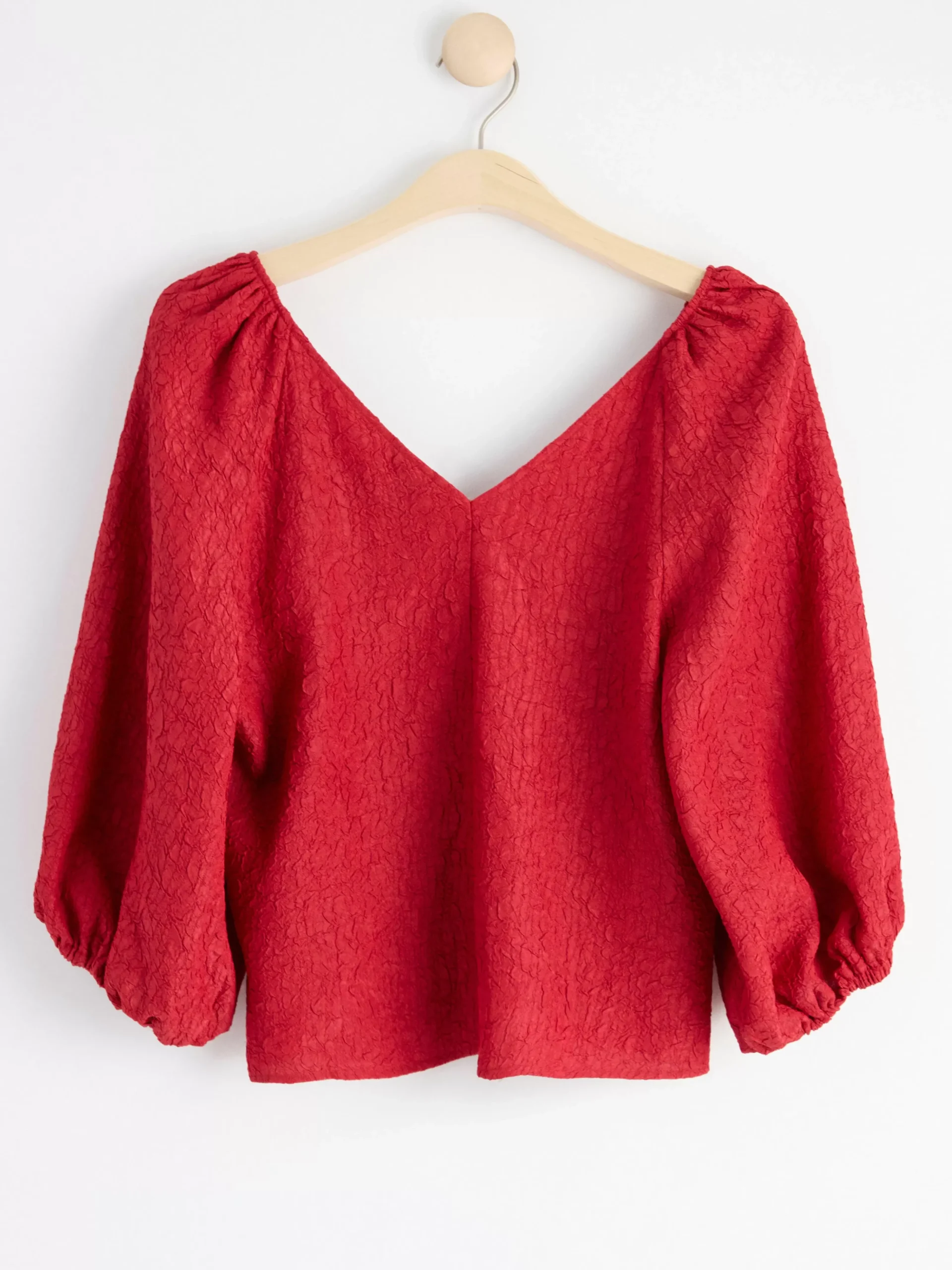 Blusar & Skjortor>Lindex Krinklad Blus Med Puffarm Red