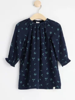 Klänningar>Lindex Krinklad Bomullsklanning Med Ronnbar Dark Navy