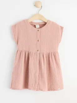Klänningar>Lindex Krinklad Bomullsklanning Med Knappar Dusty Pink