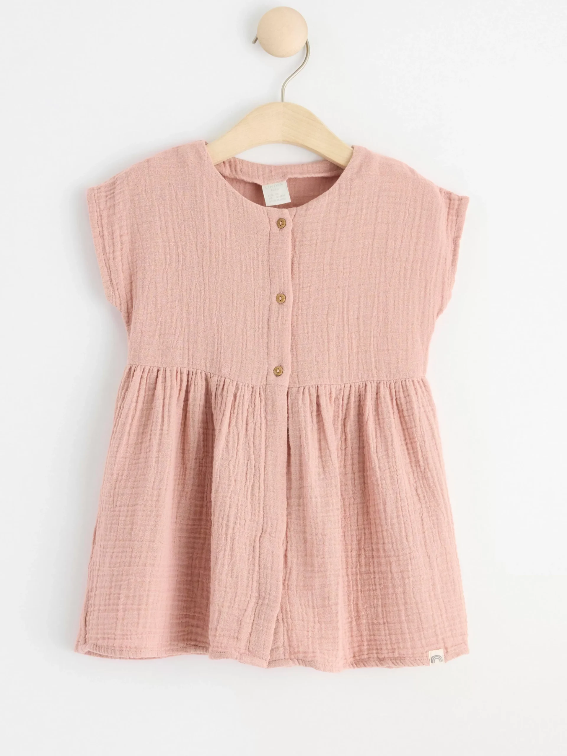 Klänningar>Lindex Krinklad Bomullsklanning Med Knappar Dusty Pink