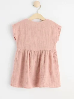 Klänningar>Lindex Krinklad Bomullsklanning Med Knappar Dusty Pink