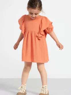 Klänningar>Lindex Krinklad Klanning Med Kort Arm Light Dusty Orange