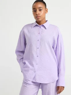 Blusar & Skjortor>Lindex Krinklad Langarmad Skjorta Light Lilac