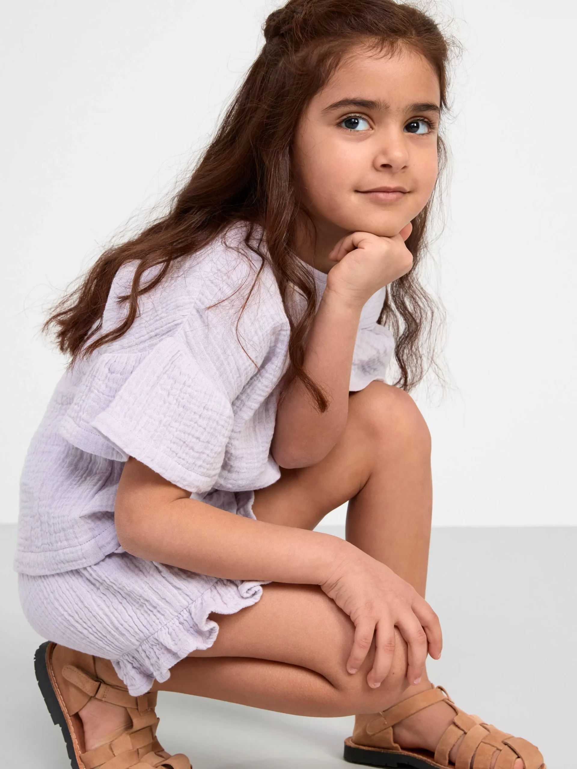 Byxor & Leggings>Lindex Krinklade Shorts Med Volanger Light Dusty Lilac