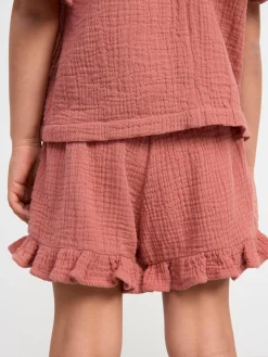 Byxor & Leggings>Lindex Krinklade Shorts Med Volanger Dark Dusty Pink