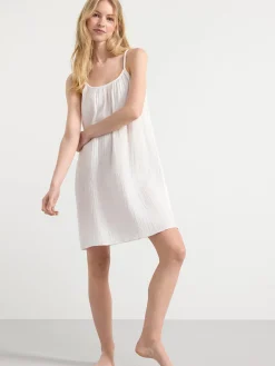 Nattplagg>Lindex Krinklat Nattlinne I Bomull Off White
