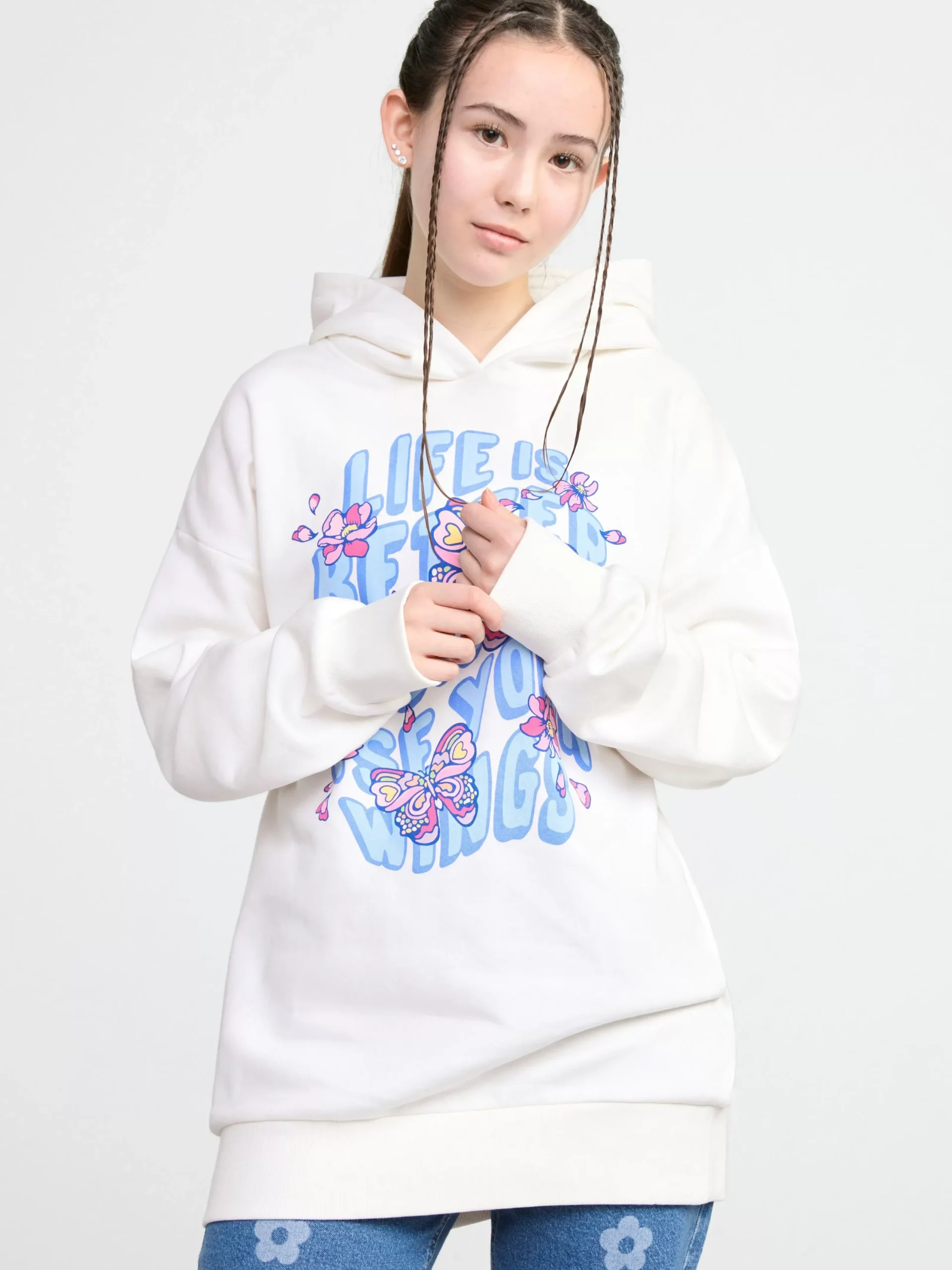 Tröjor & Cardigans>Lindex Lang Hoodie Light Dusty White