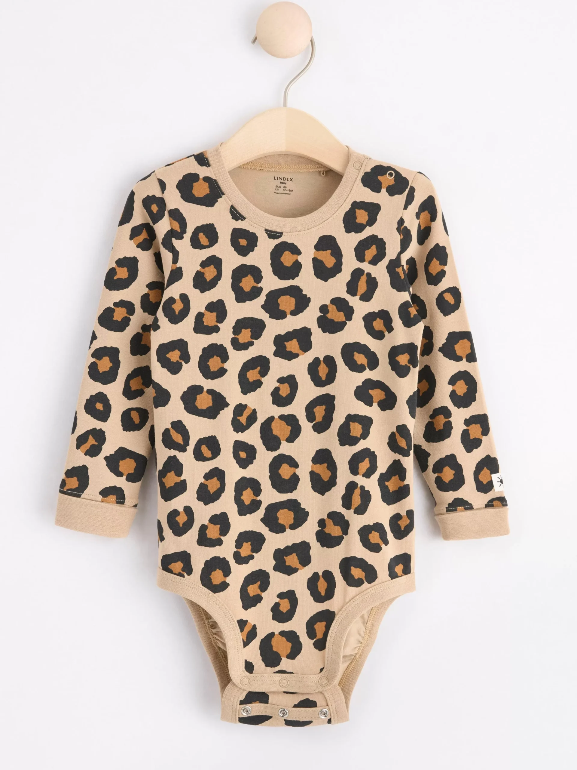 Bodies>Lindex Langarmad Body Med Leopardmonster Beige