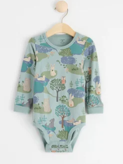 Bodies>Lindex Langarmad Body Med Skogsdjur Light Dusty Aqua