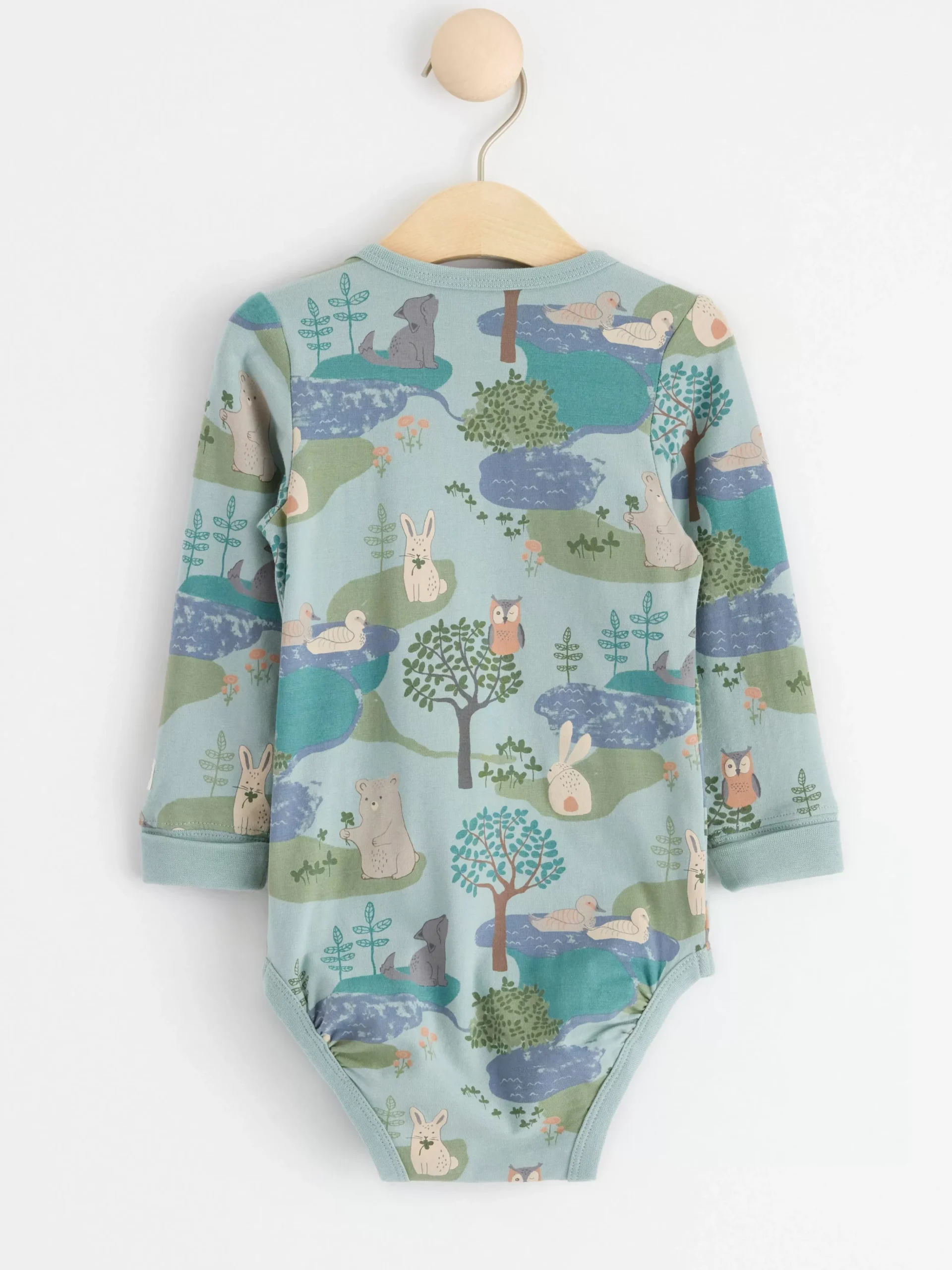 Bodies>Lindex Langarmad Body Med Skogsdjur Light Dusty Aqua