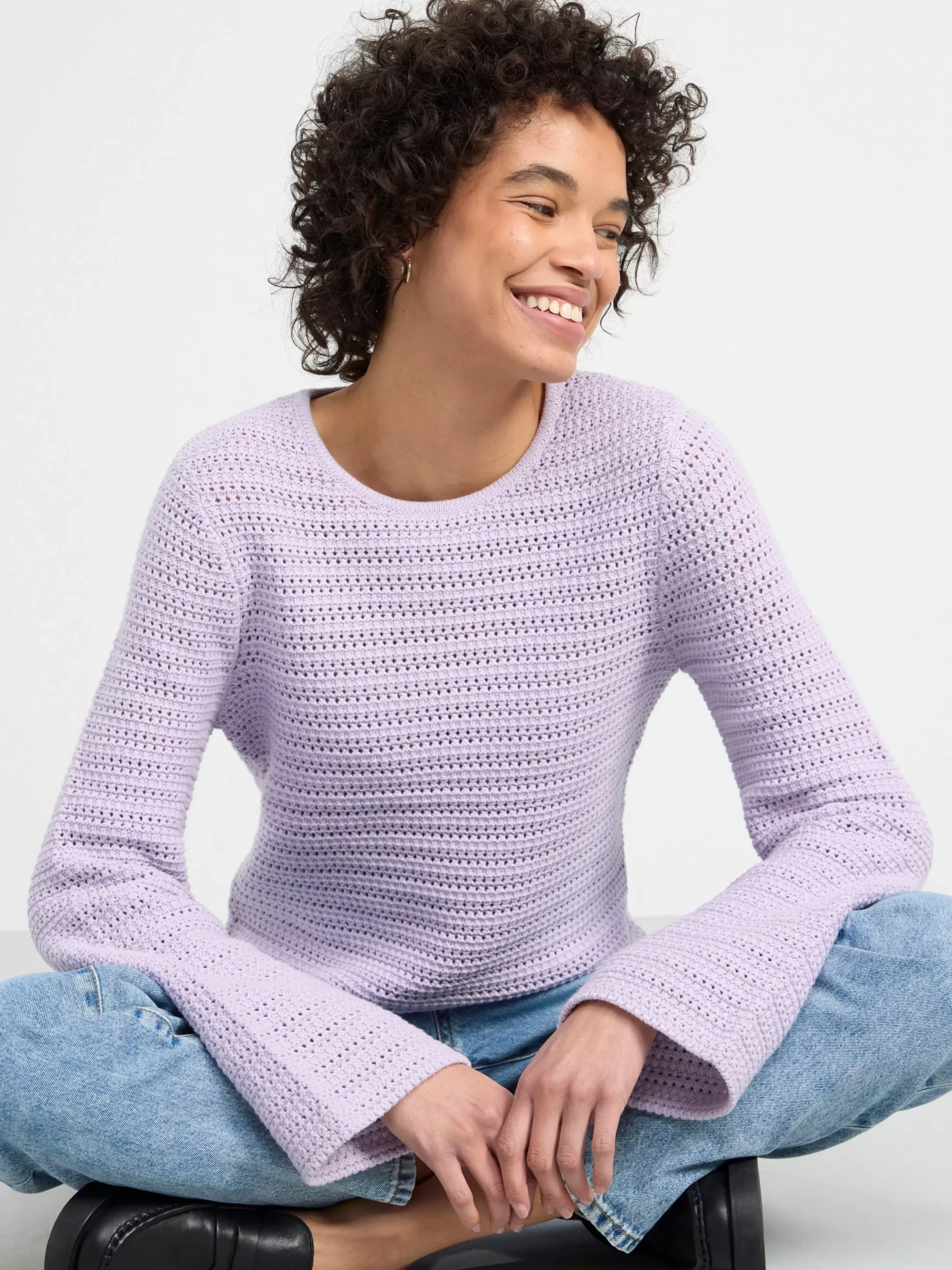 Tröjor & Cardigans>Lindex Langarmad Halstickad Troja Light Lilac