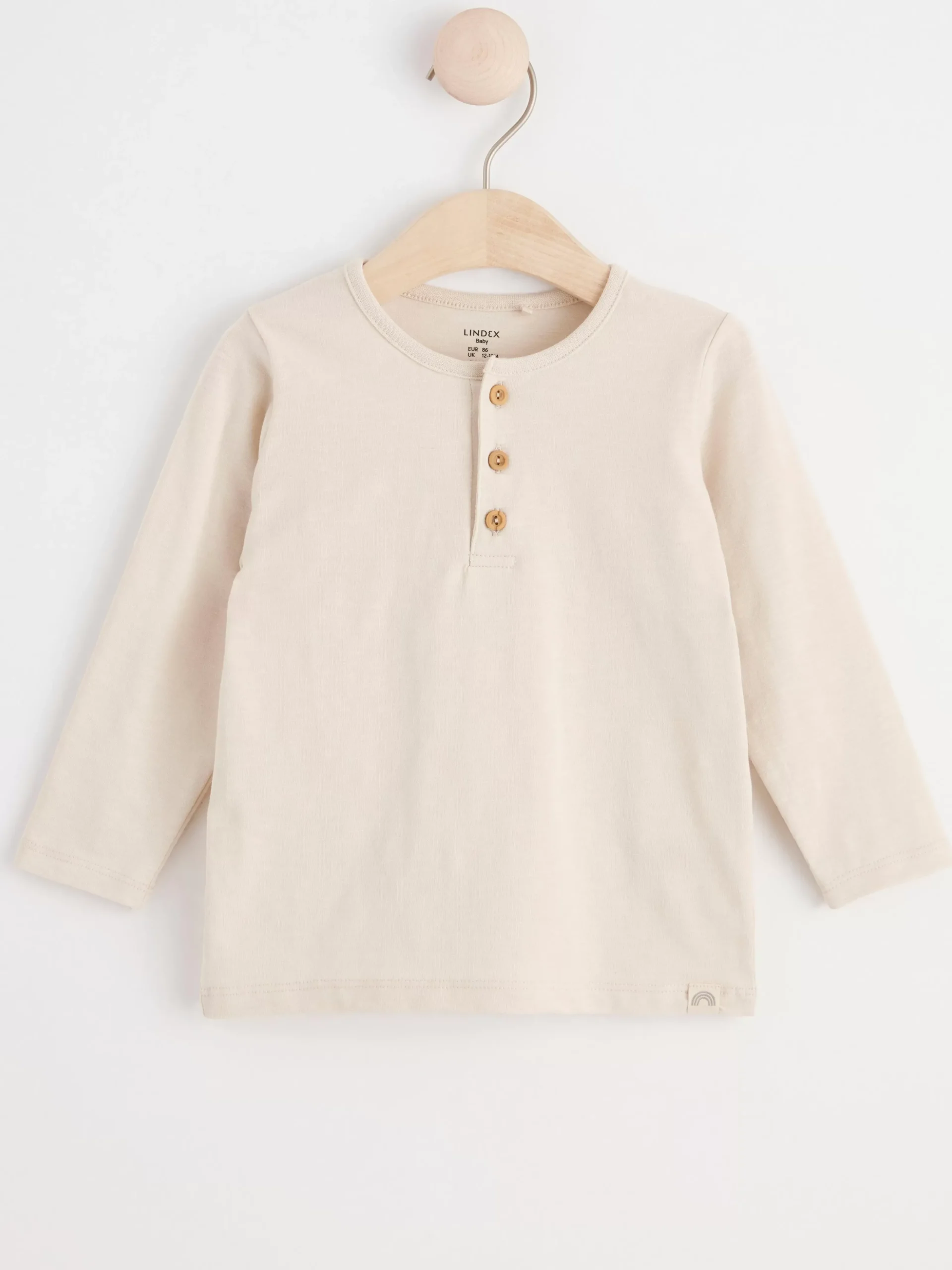 Toppar & T-Shirts>Lindex Langarmad Henley-Troja I Slubtrika Light Beige