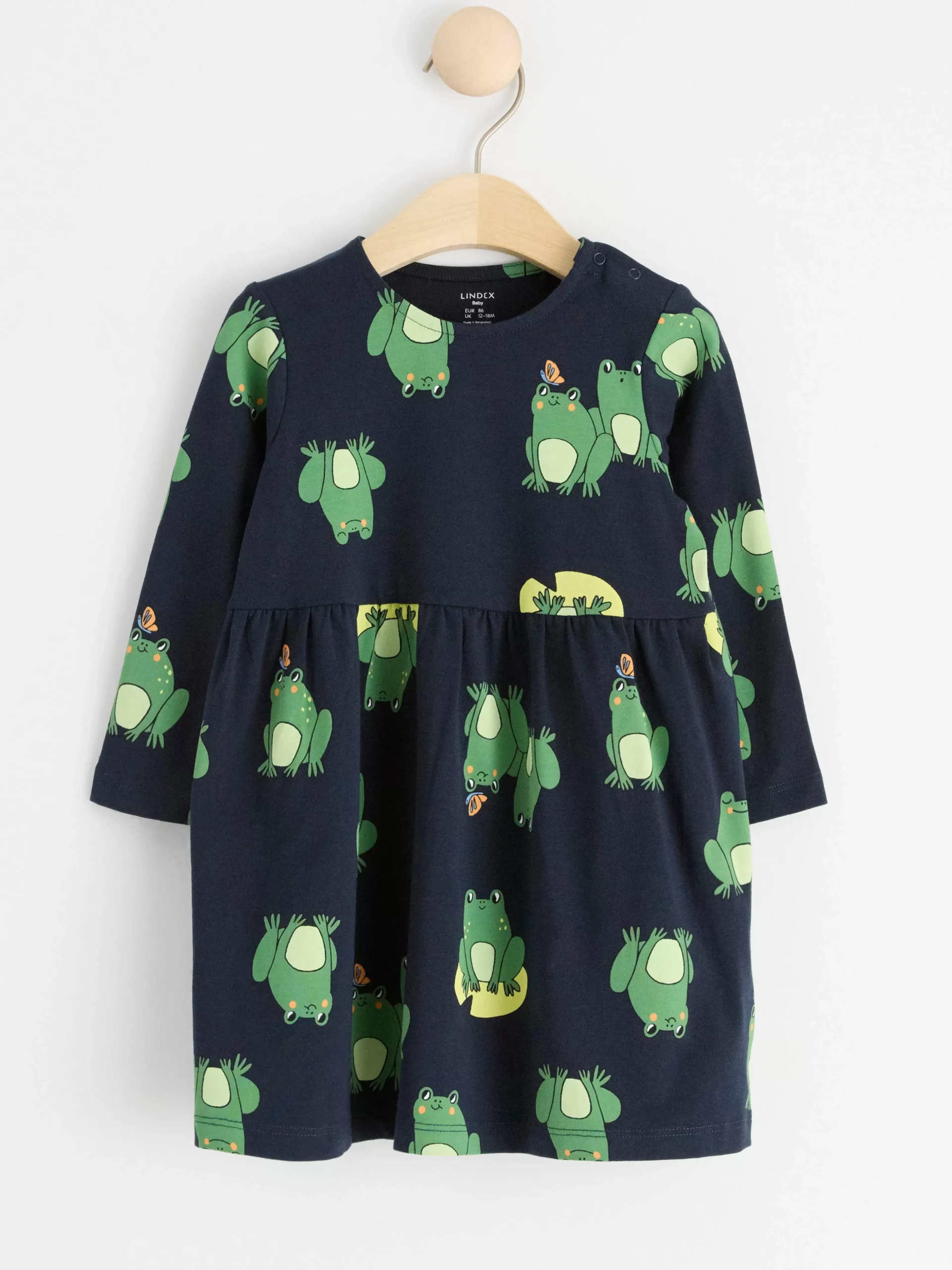 Klänningar>Lindex Langarmad Klanning Med Grodor Dark Navy