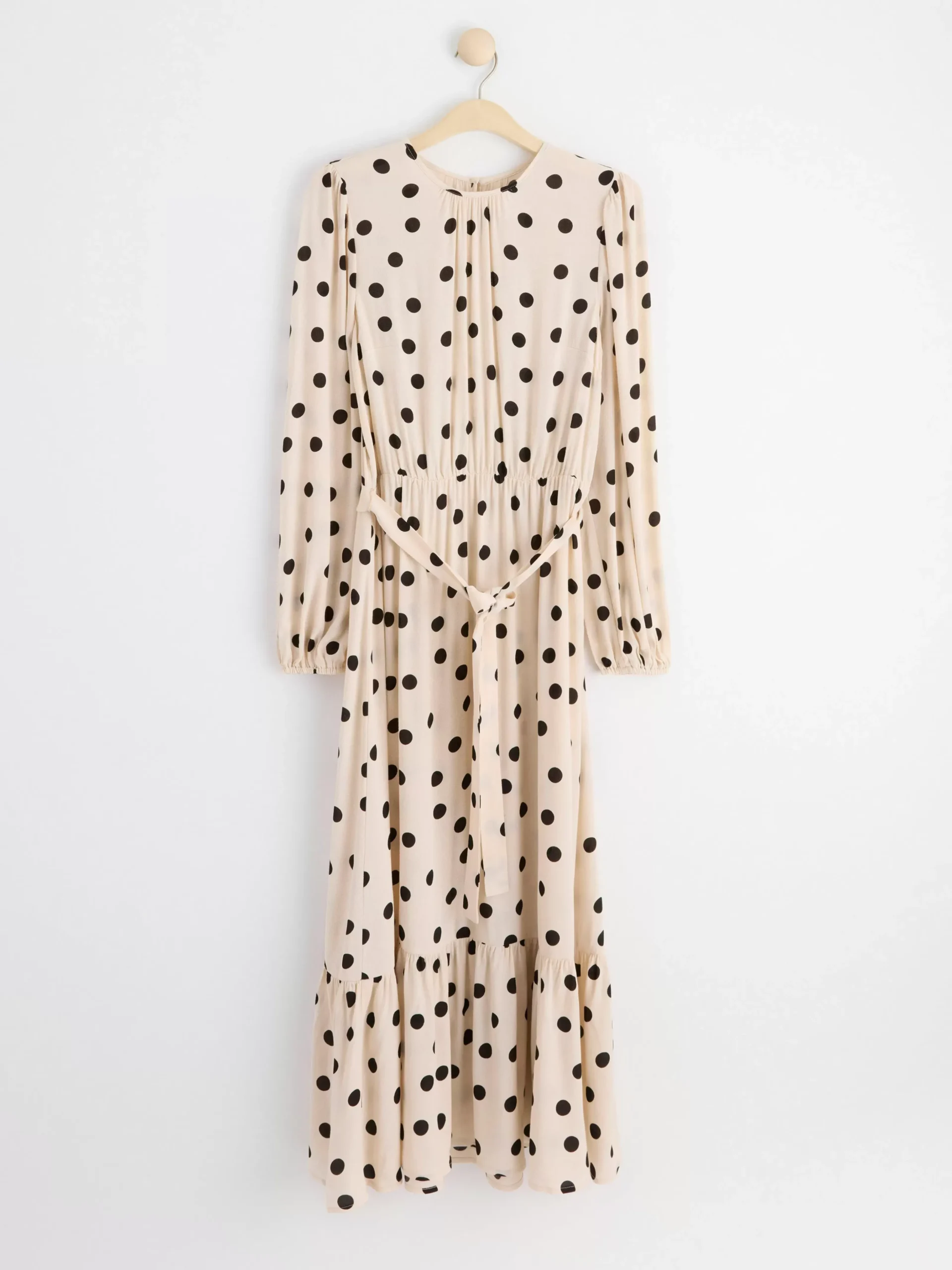 Klänningar>Lindex Langarmad Maxiklanning Med Prickar Light Dusty Beige