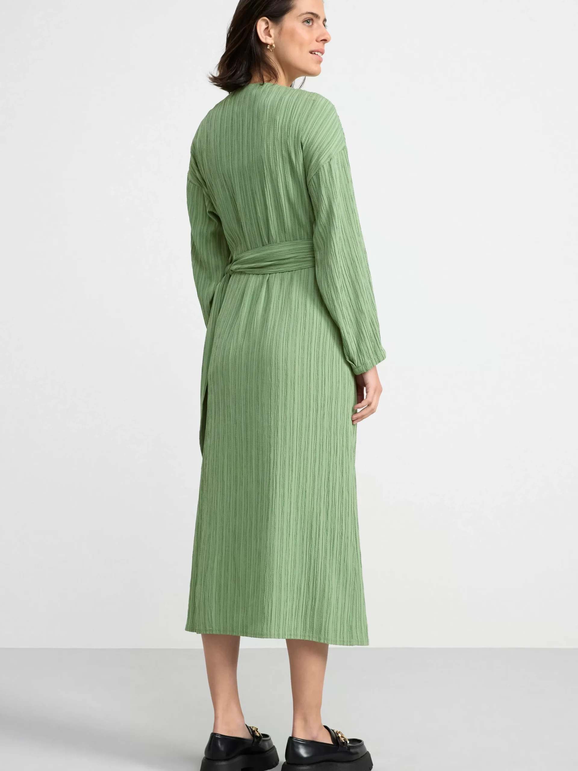 Klänningar>Lindex Langarmad Omlottklanning Med Textur Light Khaki