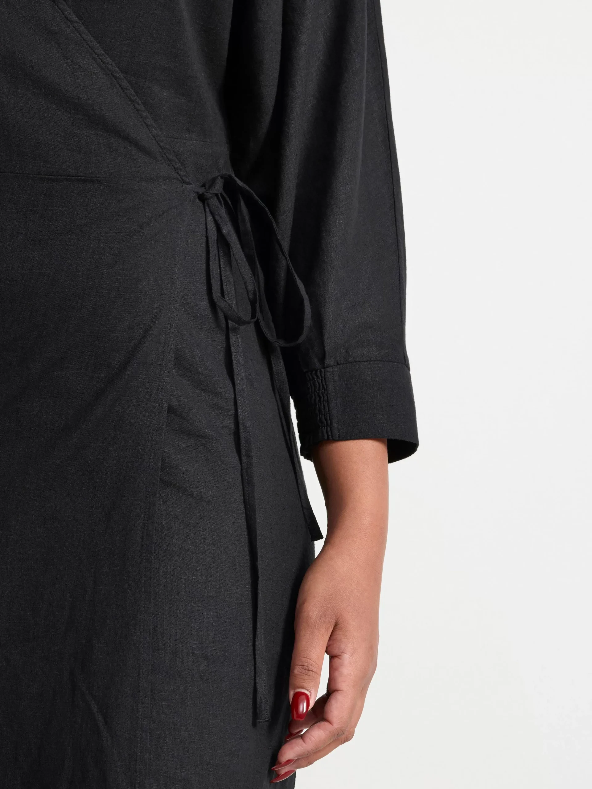 Klänningar>Lindex Langarmad Omlottklanning I Linneblandning Black