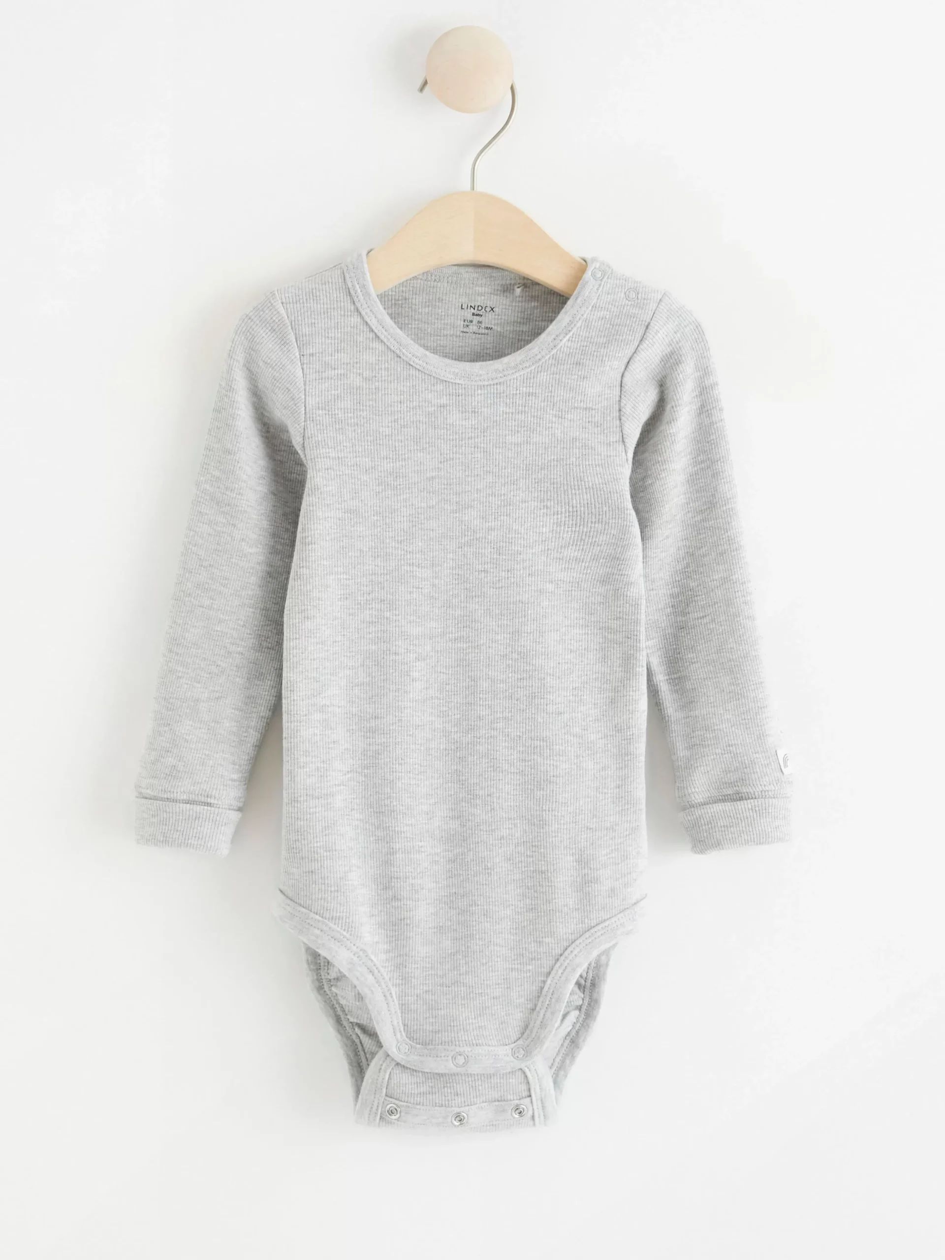 Bodies>Lindex Langarmad Ribbad Body Light Grey Melange